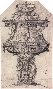 Design for a table fountain, by Hans Holbein the Younger. Free illustration for personal and commercial use.