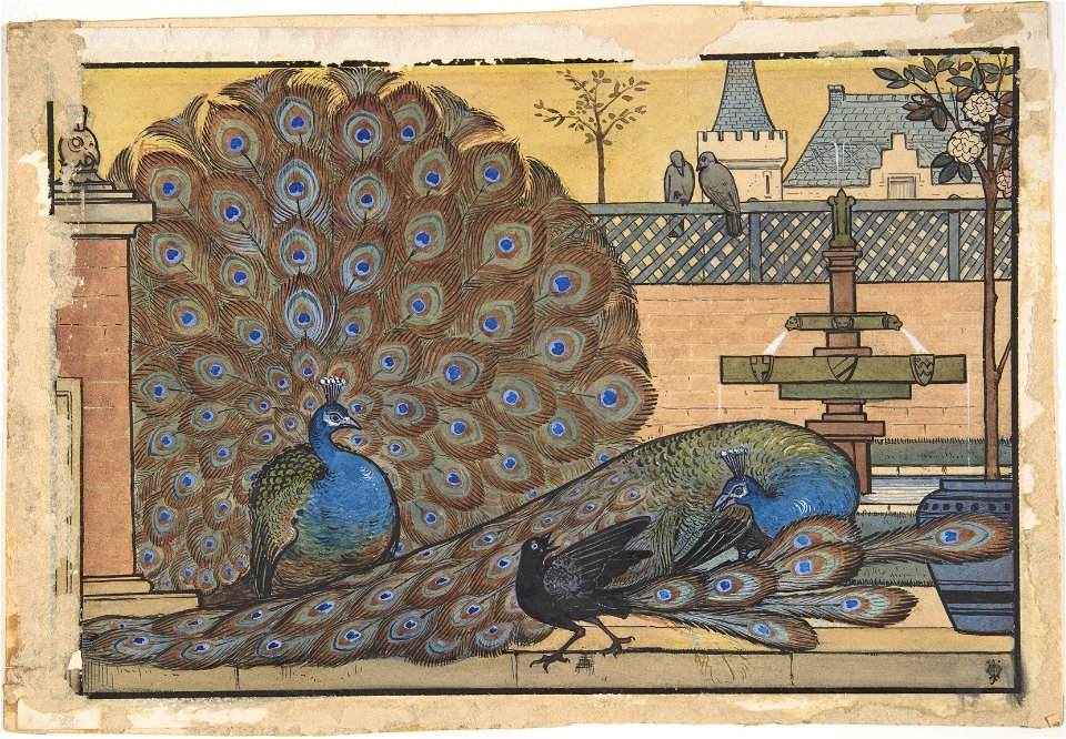Design for a Tile- Peacocks in a Garden MET DP804733