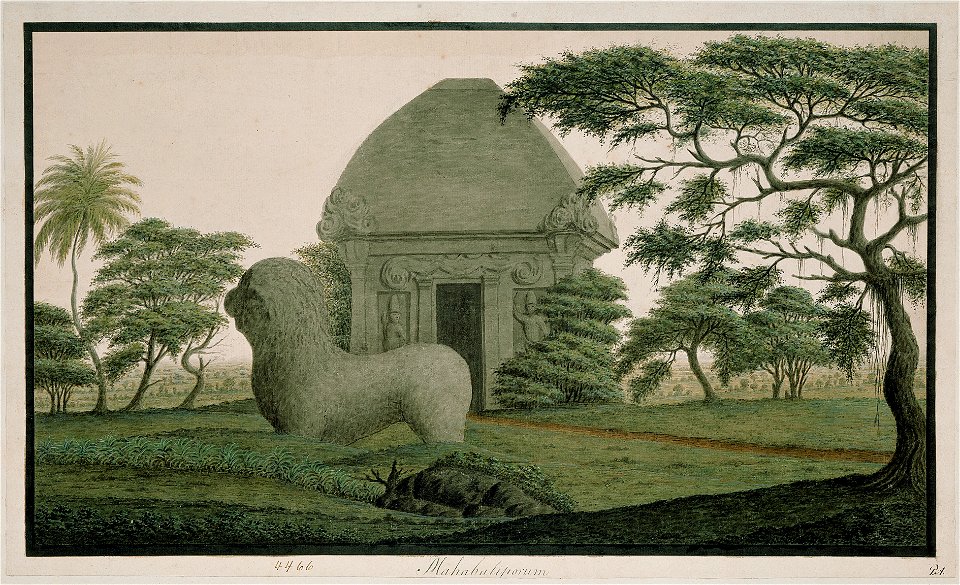 Det gamle stenmonumentet ved Mahabalipuram nær Madras - Peter Anker (1744–1832) - Kulturhistorisk museum, UiO - UEM4466