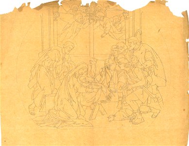 Design for an Adoration of the Shepherds by Kunstwerkplaatsen Cuypers & Co. Cuypershuis 0682o. Free illustration for personal and commercial use.