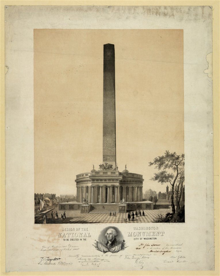 Design of the Wasihngton (i.e. Washington) national monument to be erected in the city of Washington - design by Robt. Mills archt. ; lithd. by Chas. Fenderich, Wash. LCCN2006678338