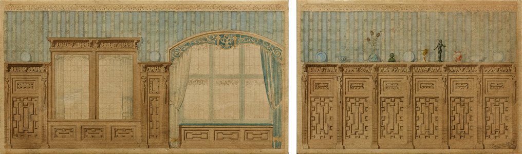 Design for two Rooms in Kasteel De Haar by Pierre Cuypers 0520. Free illustration for personal and commercial use.