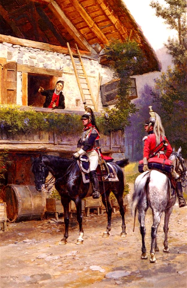 Detaille - Officers from a Cuirassier Regiment in front of a Country House