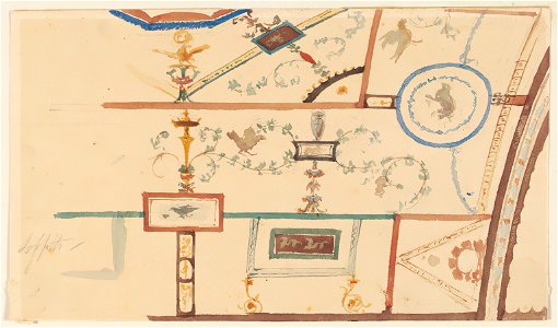 Details of vaulted ceiling in Pompeii watercolor by Luigi Bazzani