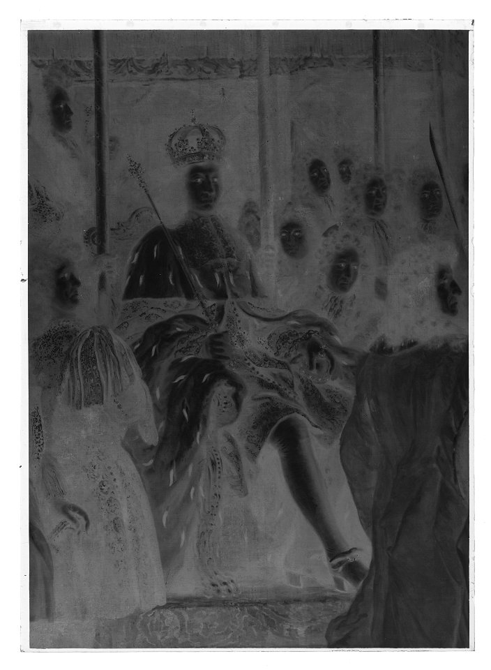 Detalj Karl XI sittande på sin tron - Livrustkammaren - 61183-negative