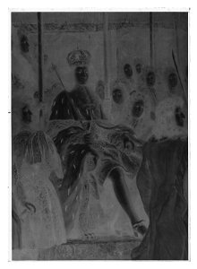 Detalj Karl XI sittande på sin tron - Livrustkammaren - 61183-negative