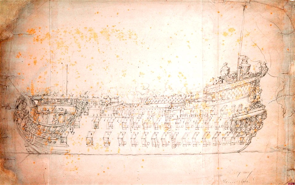 Dessin présumé du vaisseau français la Reyne en 1673