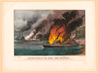 Destruction of the rebel ram Arkansas- By the United States gunboat Essex, on the Mississippi River, near Baton Rouge, August 4th 1862 LCCN91795896