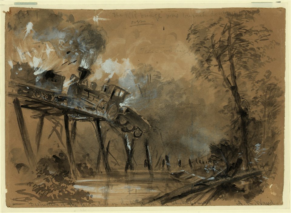 Destruction of the locomotives on the bridge over the Chickahominy LCCN2004660377