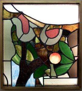 Detail of a stained glass window for the Andrássy dining room, design by Rippl-Rónay. Free illustration for personal and commercial use.