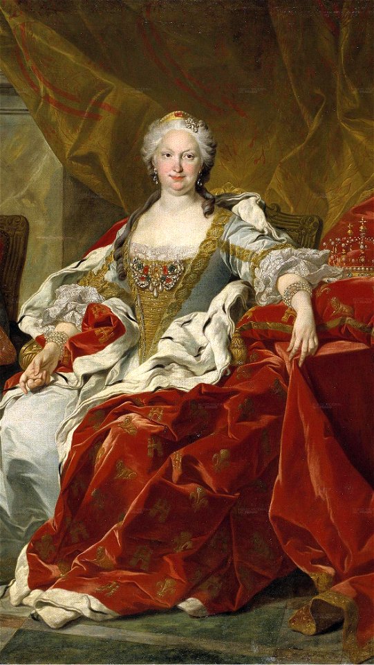 Detail of Elisabeth Farnese, Queen of Spain in a 1743 painting by Louis Michel van Loo