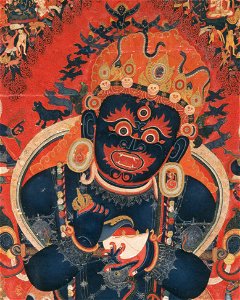 Detail, 15th-century painting from Tibet, Central Tibetan - Mahakala, Protector of the Tent - Google Art Project (cropped) (cropped). Free illustration for personal and commercial use.