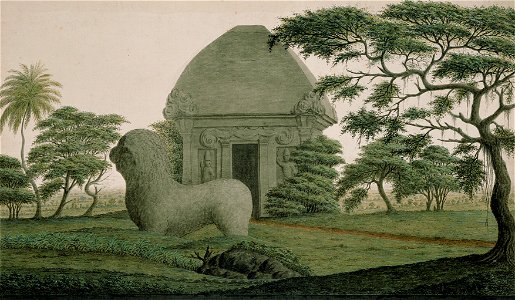 Det gamle stenmonumentet ved Mahabalipuram nær Madras - Peter Anker (1744–1832) - Kulturhistorisk museum, UiO - UEM4466 (cropped)
