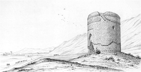 Details of the tower built of stone, Ruins of Rei by Pascal Coste 1. Free illustration for personal and commercial use.