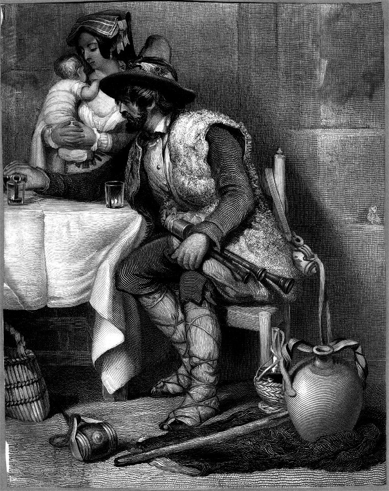 Detail from Italian goatherds engraving by William Miller after R S Lauder