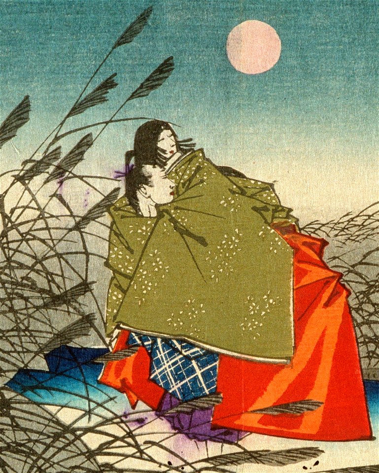 Detail, from- Tsukioka Yoshitoshi - Narihira and Nijo no Tsubone at the Fuji River - Google Art Project (cropped)