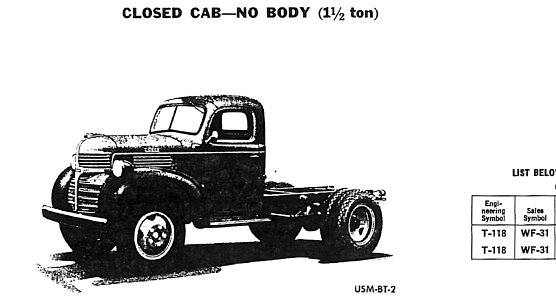 Dodge T-118 WF-31 Closed Cab & chassis truck (USM-BT-2) from SNL G-657