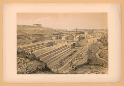 Docks at Sebastopol with ruins of Fort St. Paul - W. Simpson del. ; E. Walker lith. ; Day & Son, Lithrs. to the Queen. LCCN2002713024
