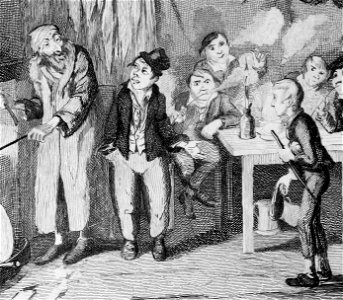 Dodger introduces Oliver to Fagin by Cruikshank (detail)