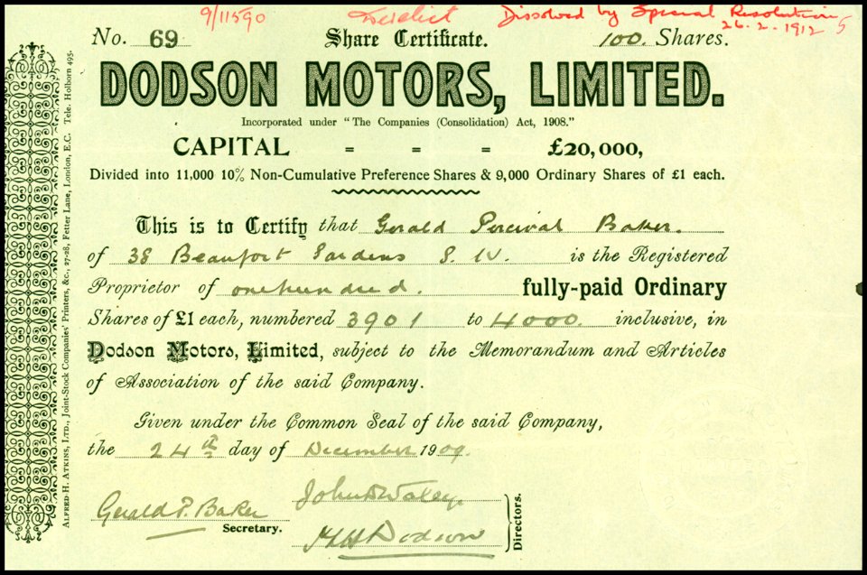 Dodson Motors 1909