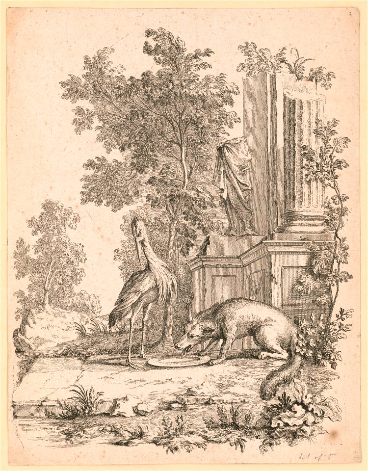 Dog and large bird next to Classical ruins LCCN2004670359