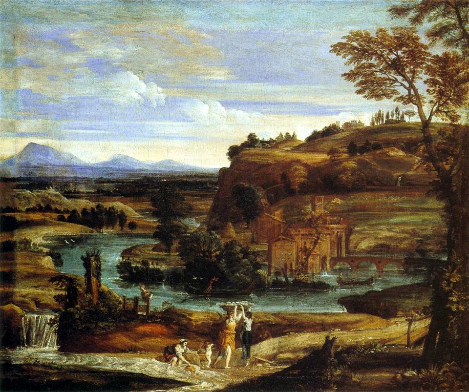 Domenichino - Landscape with a Child Overturning Wine - WGA06395