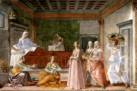 Domenico Ghirlandaio - Birth of St John the Baptist - WGA8857. Free illustration for personal and commercial use.