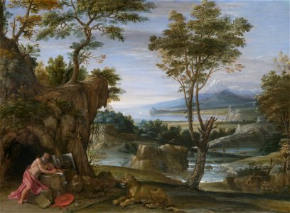 Domenichino, Landscape with Saint Jerome. Free illustration for personal and commercial use.