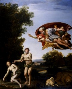 Domenichino - La cacciata di Adamo ed Eva (Chatsworth House). Free illustration for personal and commercial use.