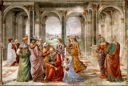 Domenico Ghirlandaio - Zacharias Writes Down the Name of his Son - WGA8861. Free illustration for personal and commercial use.