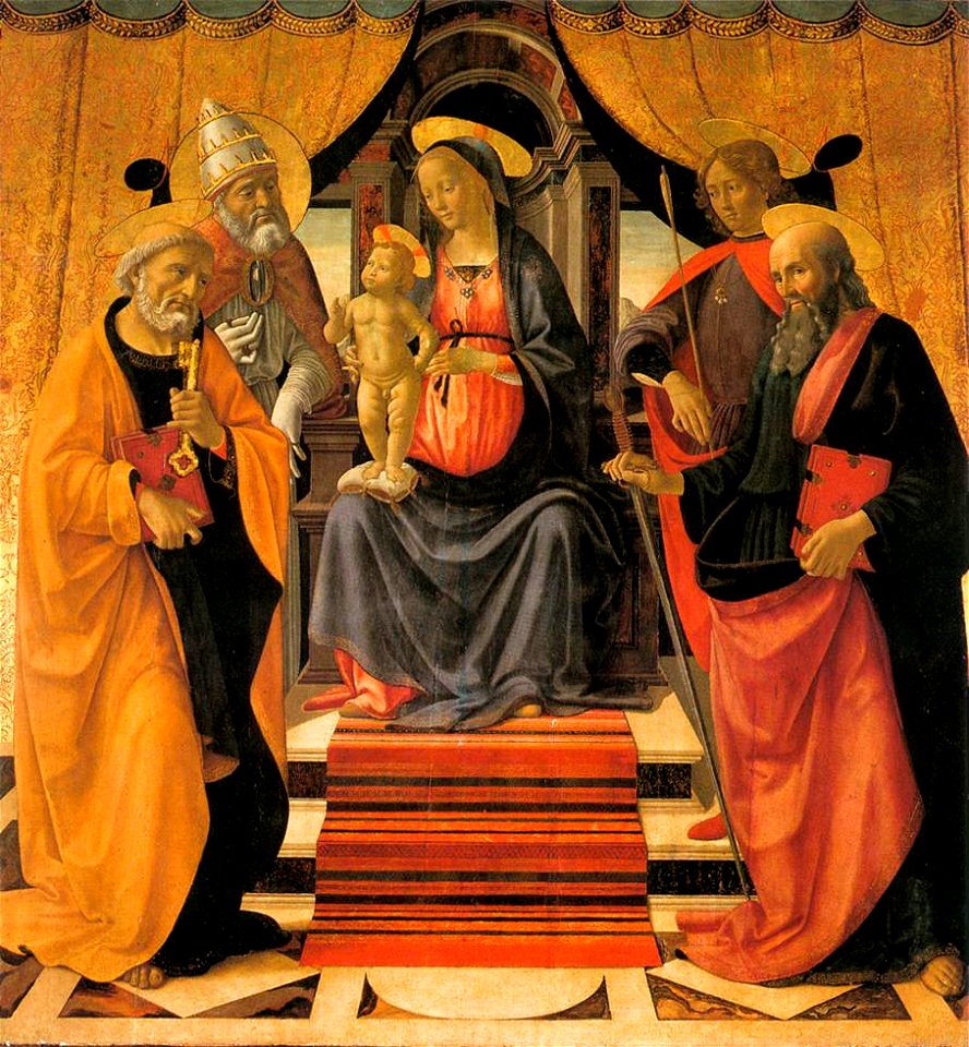 Domenico ghirlandaio, Madonna and Child Enthroned with Saints, lucca 01