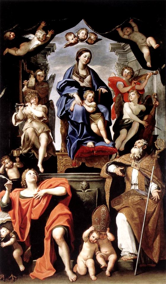 Domenichino - Madonna and Child with St Petronius and St John the Evangelist - WGA06399