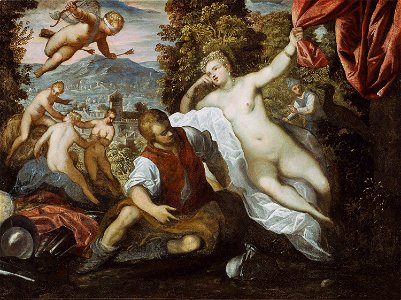 Domenico Tintoretto - Venus and Mars with Cupid and the Three Graces in a Landscape - 1929.914 - Art Institute of Chicago. Free illustration for personal and commercial use.