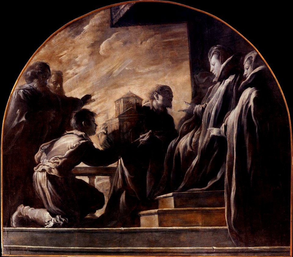 Domenico Fetti - Margherita Gonzaga Receiving the Model of the Church of St Ursula - WGA07847