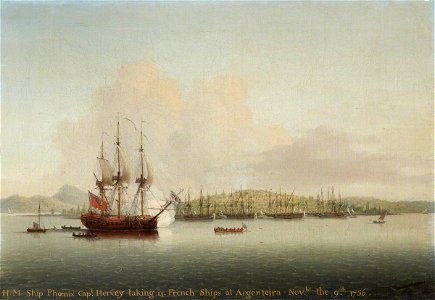 Dominic Serres (1722-1793) - Captain Augustus John Hervey (1724–1779), Later 3rd Earl of Bristol, in the 'Phoenix', Taking 14 French Ships at Argentiera, 9 November 1756 - 851776 - National Trust