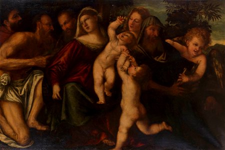 Domenico Campagnola (1500-64) - The Holy Family with Saints Jerome and Francis(^) - RCIN 405702 - Royal Collection