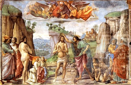 Domenico Ghirlandaio - Baptism of Christ - WGA8866. Free illustration for personal and commercial use.