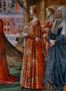 Domenico Ghirlandaio - Chapelle Tornabuoni, Visitation 1. Free illustration for personal and commercial use.
