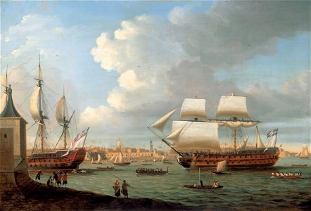 Dominic Serres - Foudroyant and Pégase entering Portsmouth Harbour, 1782 - Google Art Project