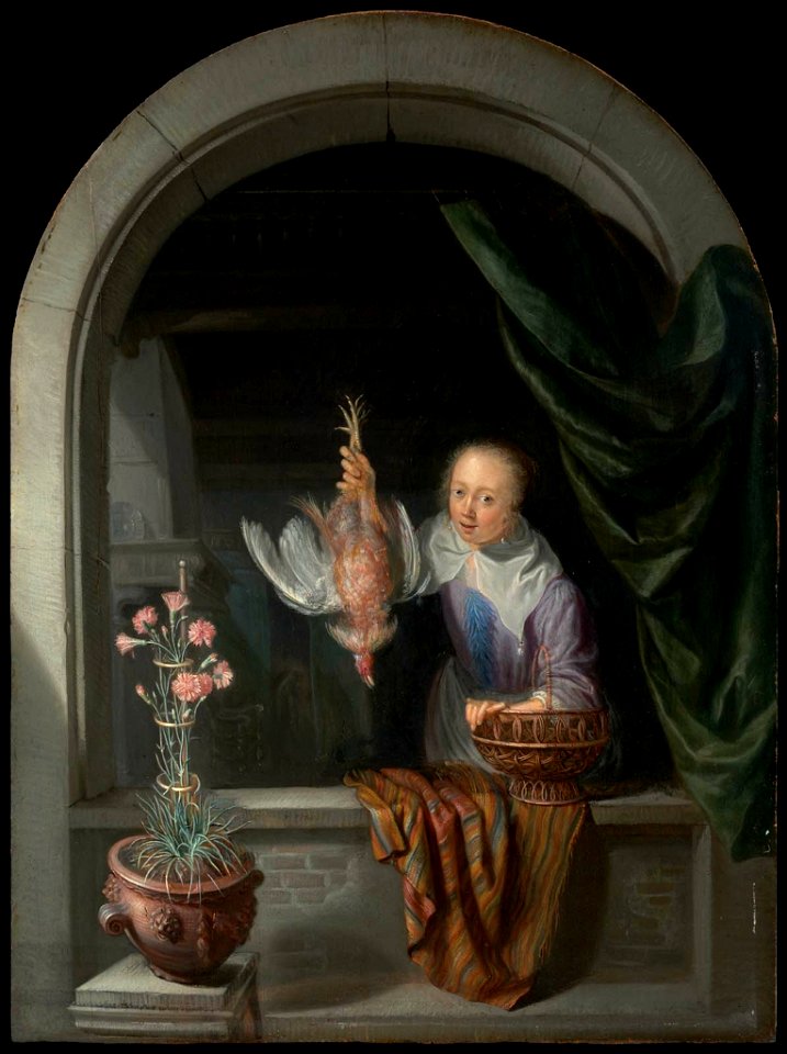 Dominicus van Tol - Woman in a Window, Holding a Dead Fowl - 30.503 - Museum of Fine Arts