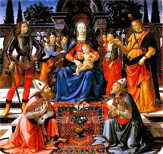 Domenico Ghirlandaio Madonna and Child enthroned with Saint c 1483. Free illustration for personal and commercial use.