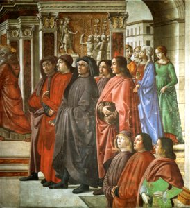 Domenico ghirlandaio, cappella Tornabuoni, annuncio dell'angelo a zaccaria, detail. Free illustration for personal and commercial use.