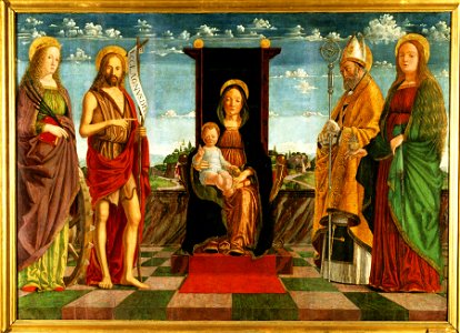 Domenico Morone - Virgin and Child Enthroned with Four Attendant Saints - y1935-24 - Princeton University Art Museum