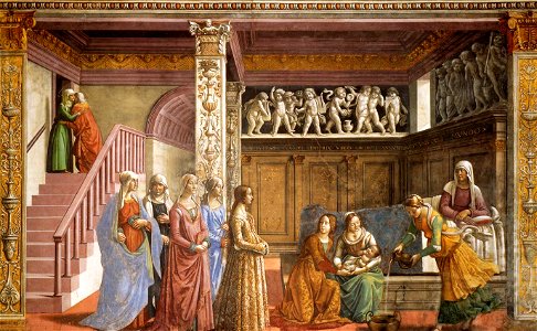 Domenico Ghirlandaio - Birth of Mary - WGA8830. Free illustration for personal and commercial use.