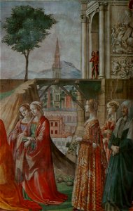 Domenico Ghirlandaio - Chapelle Tornabuoni, Visitation. Free illustration for personal and commercial use.