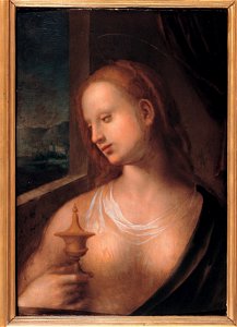 Domenico Puligo - Magdalene with the Jar of ointment - Google Art Project. Free illustration for personal and commercial use.