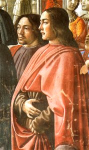 Domenico ghirlandaio, autoritratto (left) con sebastiano mainardi (right) cappella Tornabuoni, annuncio dell'angelo a zaccaria, detail. Free illustration for personal and commercial use.