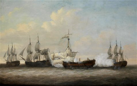 Dominic Serres - The desperate plight of the Monmouth at the close of the action with three French ships off Providien, Ceylon, on 12th April 1782