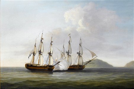 Dominic Serres - Captain George Montagu of the 'Pearl', 32 guns, engaging the Spanish frigate 'Santa Monica' off the Azores, 14th. September 1779