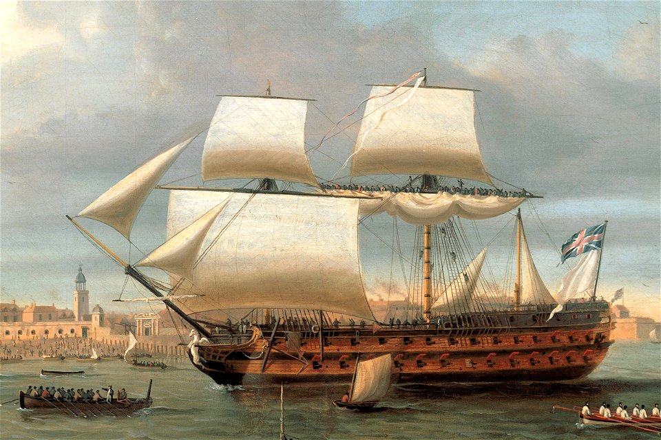 Dominic Serres - Foudroyant and Pégase entering Portsmouth Harbour, 1782 - Google Art Project-Pegase